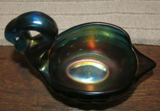 Rare Robert Hansen Signed Carnival Iridescent Art Glass Swan Bowl Dish 5