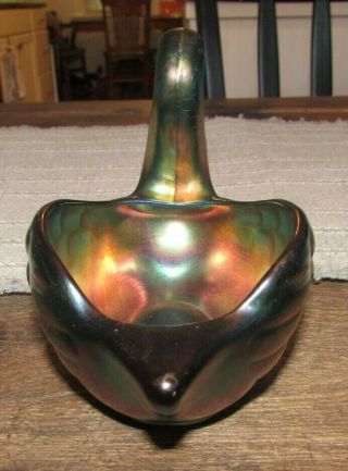 Rare Robert Hansen Signed Carnival Iridescent Art Glass Swan Bowl Dish 6