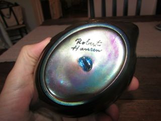 Rare Robert Hansen Signed Carnival Iridescent Art Glass Swan Bowl Dish 7