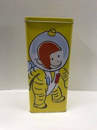 Curious George Monkey Space Suit Empty Metal Tin 1998 Yellow 11 " Rectangle Rare