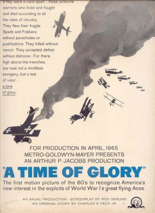 1964 Rare " A Time For Glory (aka The Blue Max) Production Pr Ad