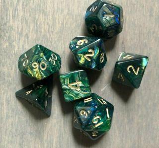 Crystal Caste Magma Green 7 - Piece Polyhedral Dice Set; Rare,  Vhtf Oop