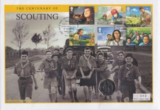 Gb Stamps First Day Cover 2007 Scouts & Rare Uncirculated 50p Coin