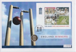 Gb Stamps First Day Cover 2005 Cricket & Rare Uncirculated £1 Coin