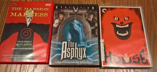 Rare Oop Cult Horror Films.  House,  The Asphyx & The Mansion Of Madness Dvd