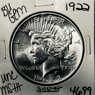 1922 P Bu Gem Peace Silver Dollar Unc Ms,  U.  S.  Rare Coin 4699