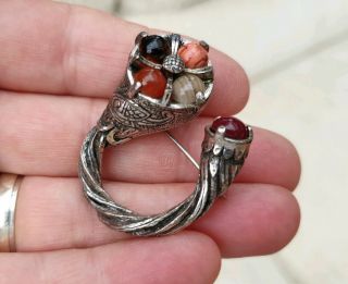 Rare Old Vintage Miracle Jewellery Scottish Celtic Agate Silver Plaid Brooch Pin