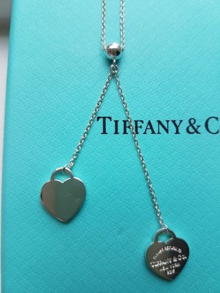 Authentic Rare Tiffany & Co Mini Double Heart Lariat Necklace,