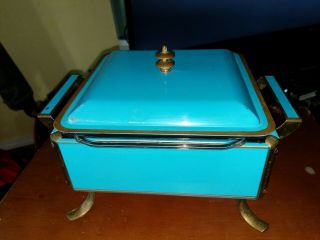 Rare Anchor Hocking Mid - Century Turquoise Blue Fire King Chafing Dish Server