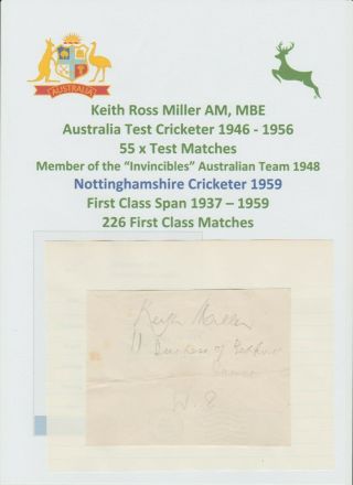 Keith Miller Australia Cricketer 1946 - 1956 Rare Autograph Front
