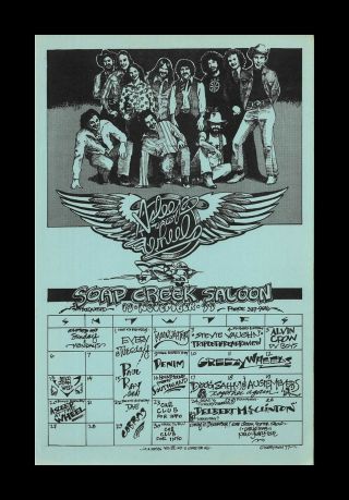 1977 - Stevie Ray Vaughan - Doug Sahm - Rare Kerry Awn Soap Creek Concert Poster