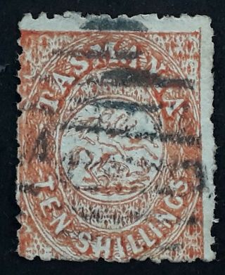 Rare 1863 Tasmania Australia 10/ - Salmon St George&dragon Stamp P12 Postally Usd