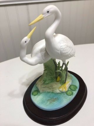 Rare Andrea By Sadek Double White Heron Figurine With Base 7348 - 1985