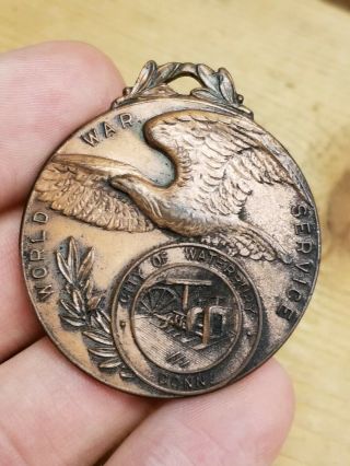 Ww1 Waterbury Connecticut War Service/victory Medal Bronze Rare Eagle Medal