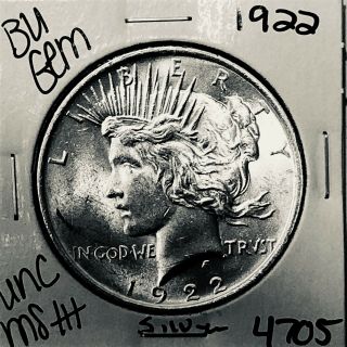 1922 P Bu Gem Peace Silver Dollar Unc Ms,  U.  S.  Rare Coin 4705