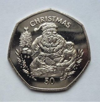 Rare 1999 Gibralter Unc Santa With Apes Xmas 50p Coin