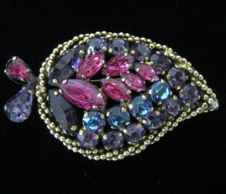 Rare Vintage Signed Weiss Purple Pink Blue Rhinestone Paisley Pin/brooch Sh