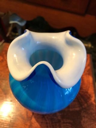 Ultra Rare FENTON BLUE Plated Vase Opaque Rib Optic 1960s Book Piece 2