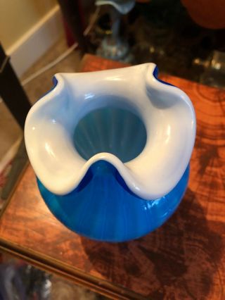 Ultra Rare FENTON BLUE Plated Vase Opaque Rib Optic 1960s Book Piece 6