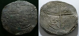 RARE Moneda colonial – BOLIVIA - PERU POTOSI LARGE COB OF 8 REALES PIRATES COIN 3