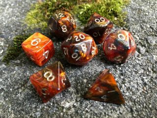 Crystal Caste Magma Amber 7 - Piece Polyhedral Dice Set; Rare & Out - Of - Print