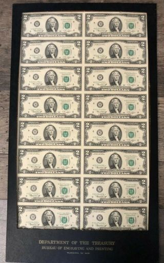 Uncut 1976 Sheet 16 $2 Dollars Uncirculated Bicentennial Washington D.  C.  Rare