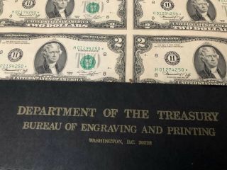Uncut 1976 Sheet 16 $2 Dollars Uncirculated Bicentennial Washington D.  C.  RARE 2
