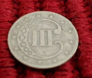 1852 Us Three Cent Silver Piece Variety 1,  (trimes) Rare Us Silver Coin.