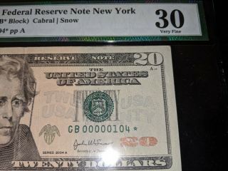 2004a $20 Star Note Rare 320k Run Total Low Serial Gb00000104 Pmg