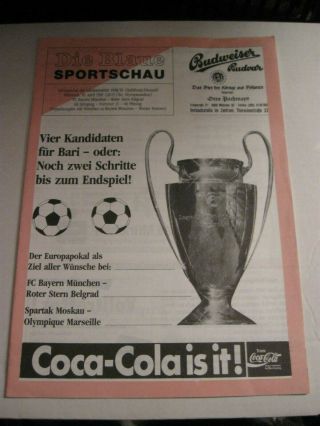 Rare 1991 European Cup Semi Final Programme Bayern Munich V Red Star Belgrade