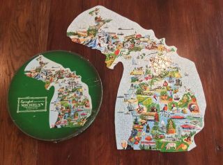 Jigsaw Puzzle Map Of Michigan By Springbok,  Vintage,  Rare,  100 Complete; 1969