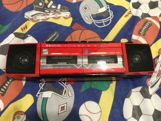 Rare Red Vintage Sanyo Mini Boombox Radio Amfm 1980s Ms450 2 Tapedecks