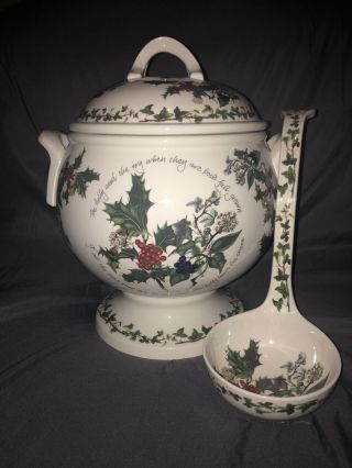 1995 Portmeirion Soup Tureen With Lid And Ladle “holly And The Ivy” Rare