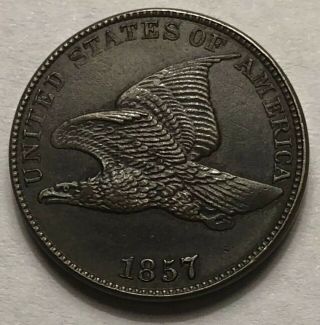 1857 1c Flying Eagle Cent Uncirculated Beauty W/ Full Bold Feathers Rare