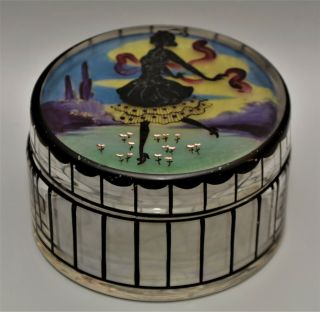 Rare Loetz Powolny Reverse Painted Glass Art Deco Trinket Vanity Box