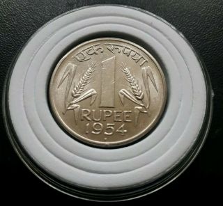 India - 1 Rupee 1954 Bunc Coin.  Scarce Year.  Extremely Rare Grade