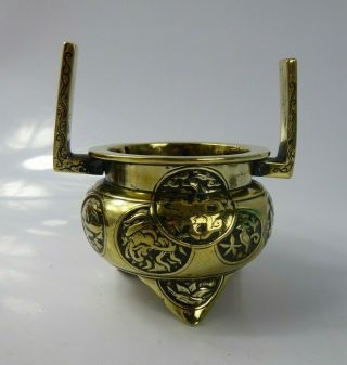 Chinese Antique Qing Dynasty Archaic Medallion Bronze Incense Burner Censer Rare