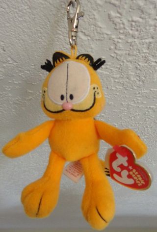 Rare Ty Beanie Baby - Garfield The Cat Metal Key Clip 4 1/2 " Backpack Key Chain