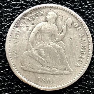 1861 Seated Liberty Half Dime 5c Xf Dmg.  Rare 17238