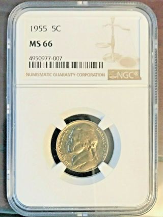 1955 5c Jefferson Nickel Ngc Gem Uncirculated Ms66 - - Legitimately Very Rare