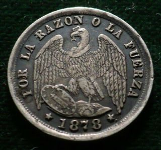 V.  Rare Grade & 1878 Chile Santiago 1/2 Decimo (medio Decimo) Silver Au Coin