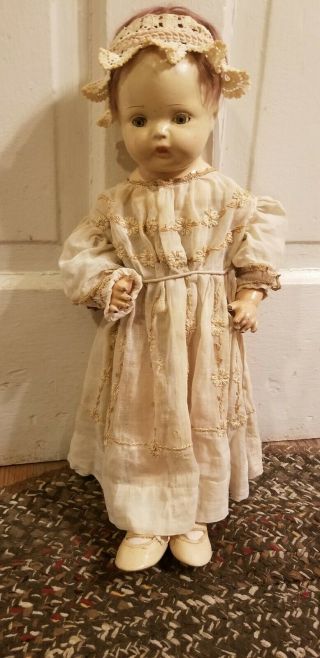 RARE VINTAGE ANTIQUE COMPOSITION BABY DOLL 18 INCHES (EFFANBEE?) 2