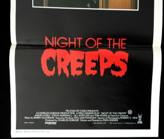 NIGHT OF THE CREEPS Rare Daybill Movie Poster Jason Lively Tom Atkins Horror 2