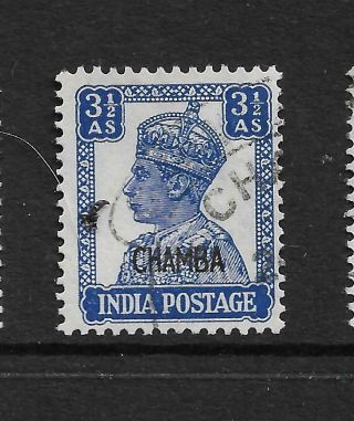 1940 - 43 Chamba,  Sg115 Cat £55,  3 1/2 Anna,  Kgvi,  India,  Indian Rare States,  Kg6