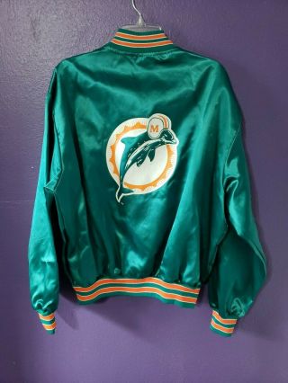 Rare Vintage 80s 90s Miami Dolphins Nfl Chalk Line Satin Jacket Mens Xl Euc