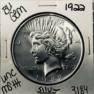 1922 P Bu Gem Peace Silver Dollar Unc Ms,  U.  S.  Rare Coin 3184