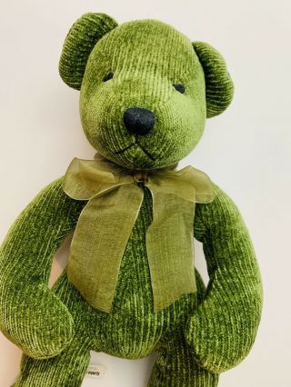 Pier 1 One Imports Green Corduroy Teddy Bear Bow 15 - 17” Plush Rare Hard To Find