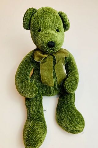 Pier 1 One Imports Green Corduroy Teddy Bear Bow 15 - 17” Plush Rare Hard To Find 2