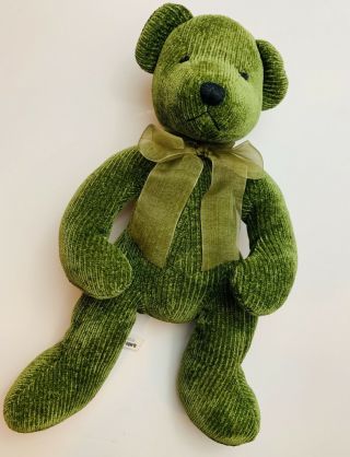 Pier 1 One Imports Green Corduroy Teddy Bear Bow 15 - 17” Plush Rare Hard To Find 5