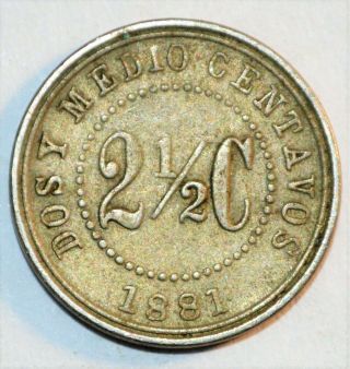 1881 Colombia Vintage World Foreign 2 1/2 Centavos Coin Rare Fine Collectible
